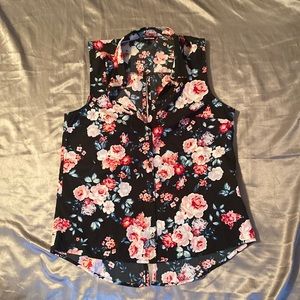 Tally Weijl XS collared sleeveless blouse black pink floral